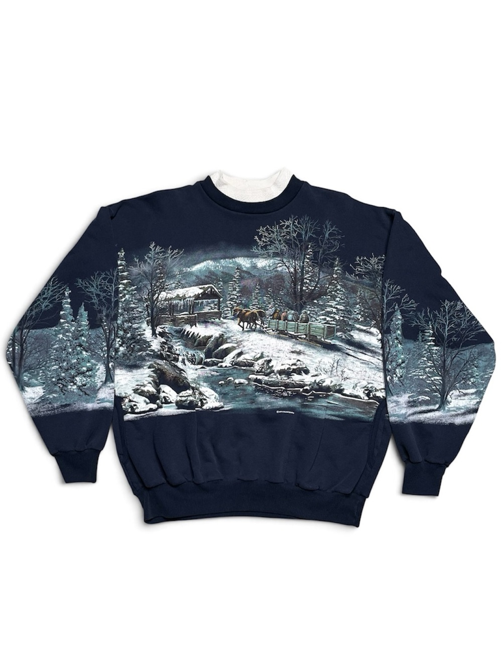 Vintage Nature Crewneck Sweater All Over Print Animal Winter Landscape Scene AOP
